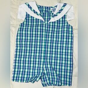 Kelly’s Kids plaid Jon Jon w/sailor collar sz 12 months EUC smoke free home